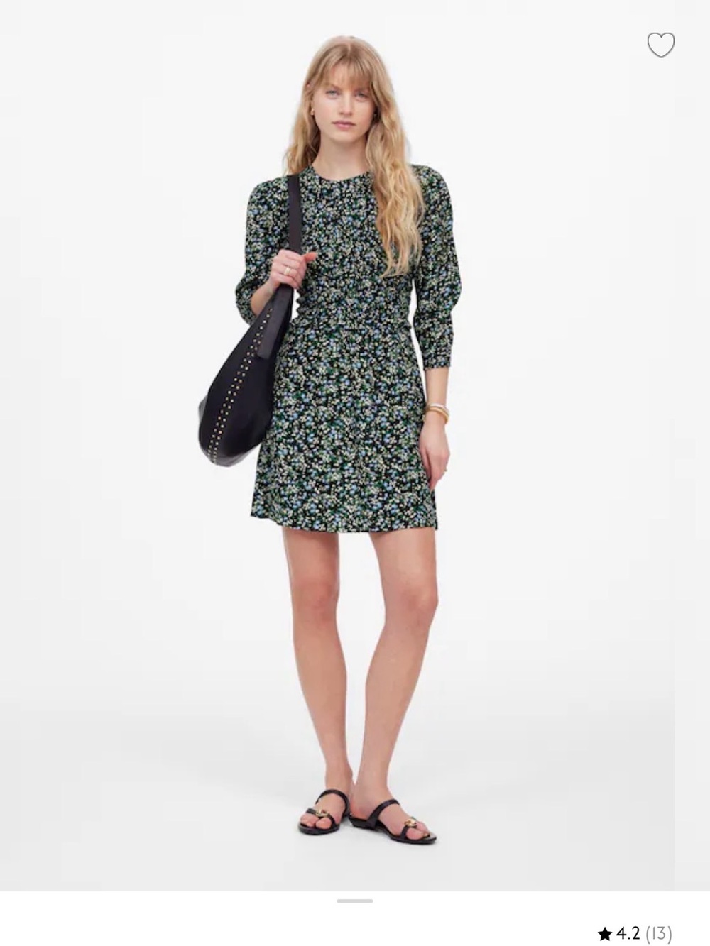 Madewell women’s smocked mini dress in meadow ditsy black floral size 12